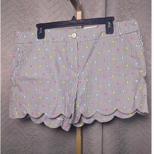 Crown & Ivy Shorts Women's Navy Strip‎ w Polka Dots Scalloped Hem Sz 16 NWT